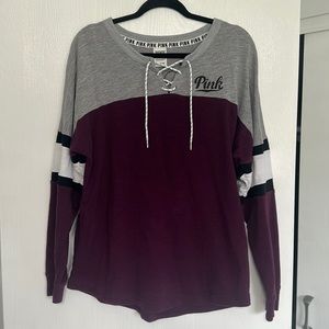 Victoria’s Secret PINK crew neck with hockey jersey lace up